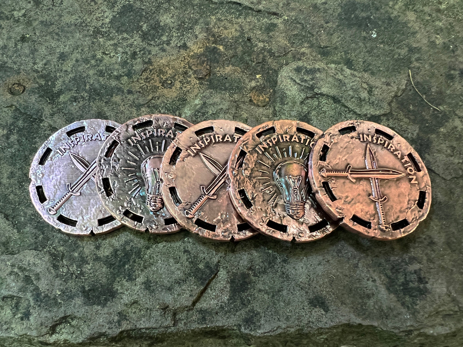 Inspiration Tokens - 40mm - 5 Each-Tokens-Cryptic Creative-Tokens-dnd coins-rpg coins-LARP Coins-Adventure Tokens