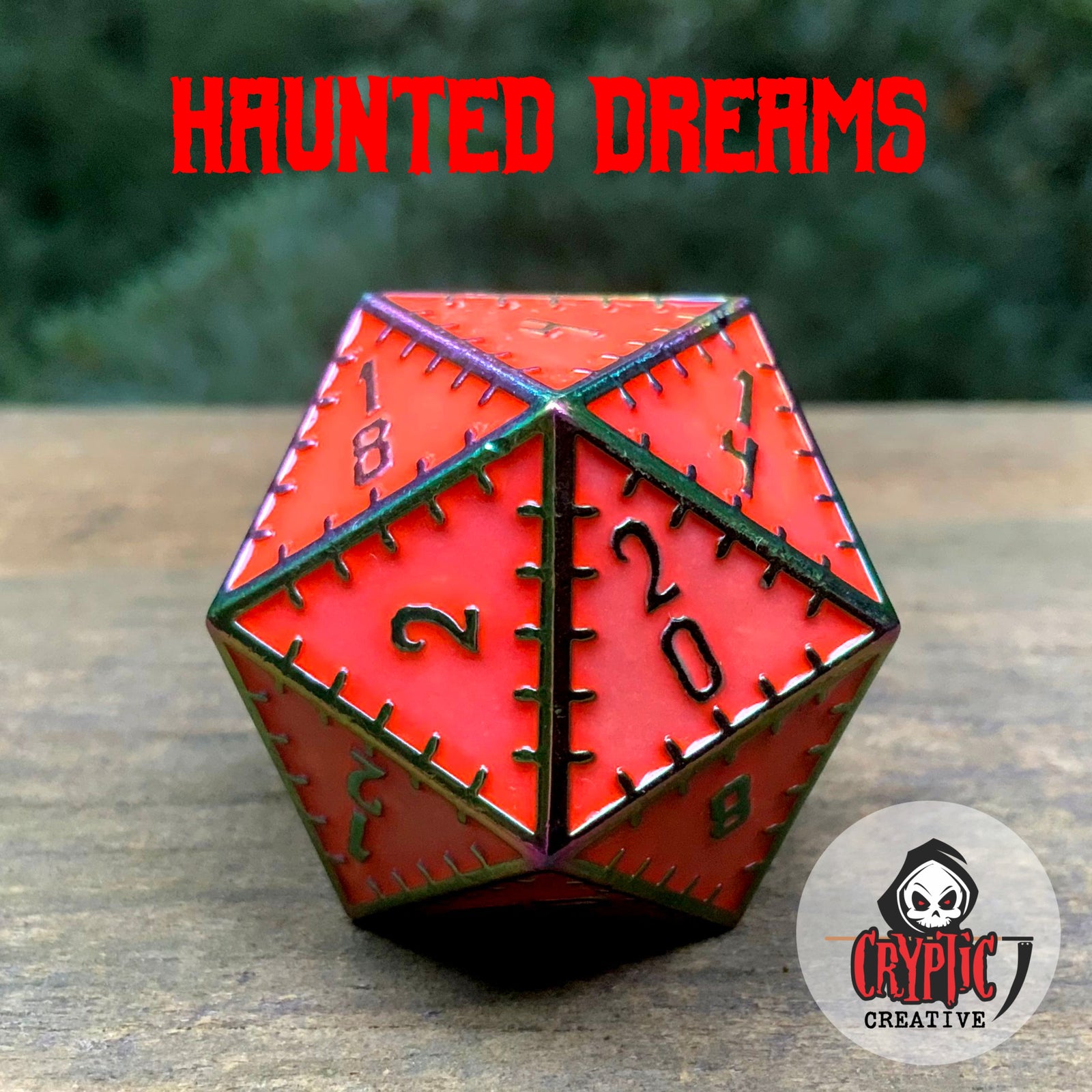 Haunted Dreams - 35mm d20-Cryptic Creative-Metal Dice-DND Dice-Large Dice-D&D Dice-Cryptic Creative