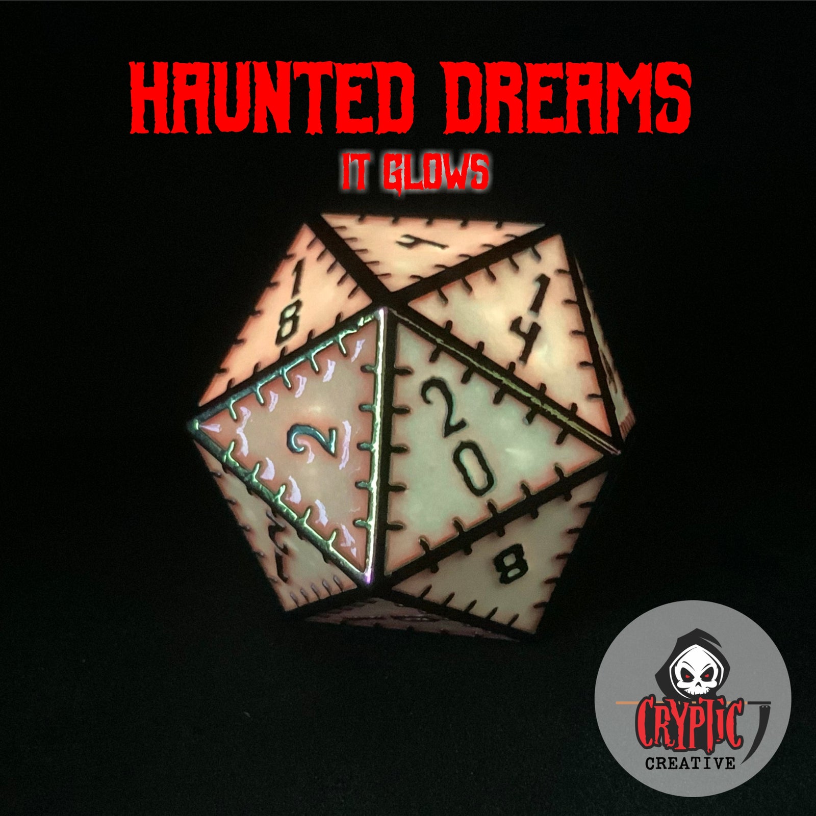 Haunted Dreams - 35mm d20-Cryptic Creative-Metal Dice-DND Dice-Large Dice-D&D Dice-Cryptic Creative