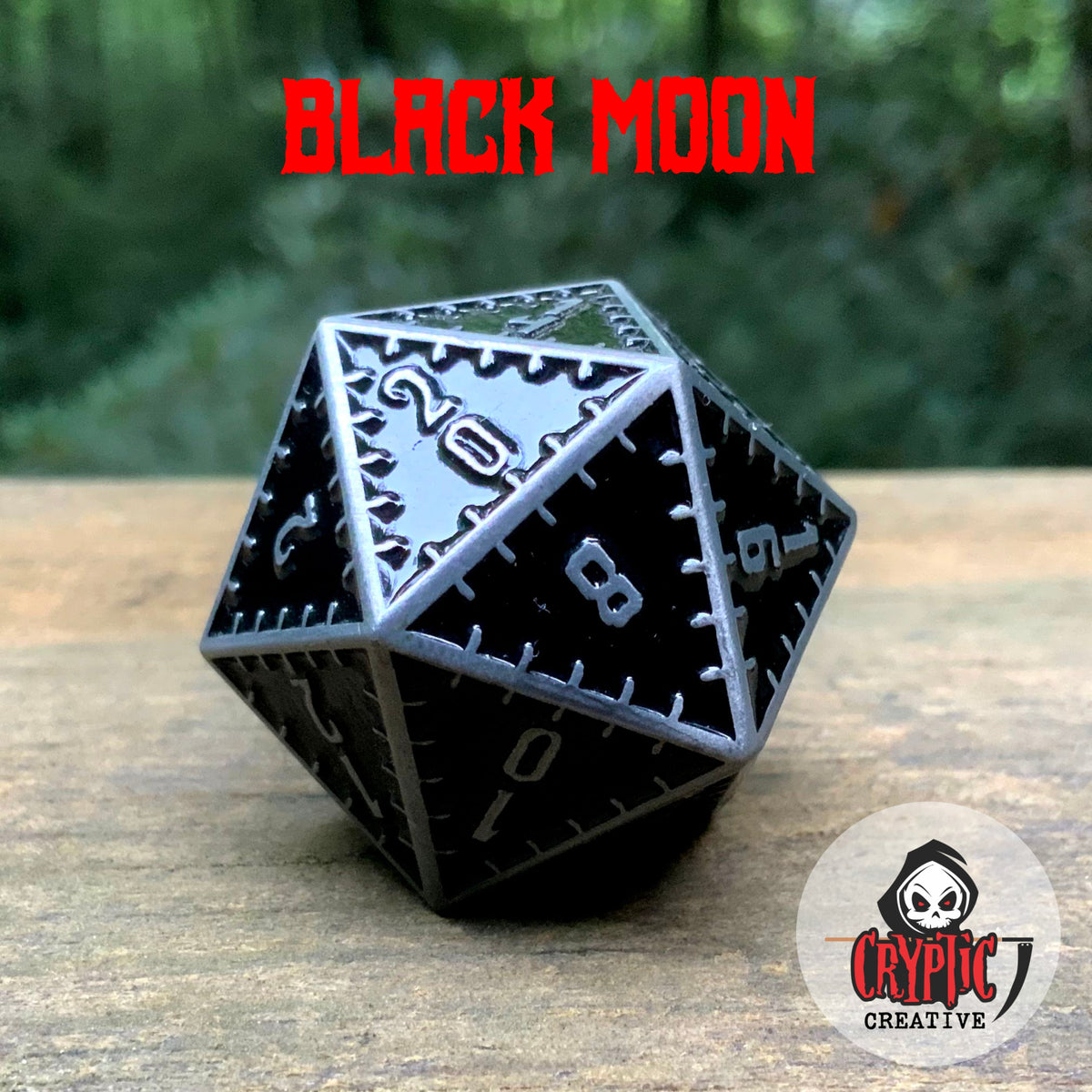 Black Moon - 35mm d20-Cryptic Creative-Metal Dice-DND Dice-Large Dice-D&amp;D Dice-Cryptic Creative