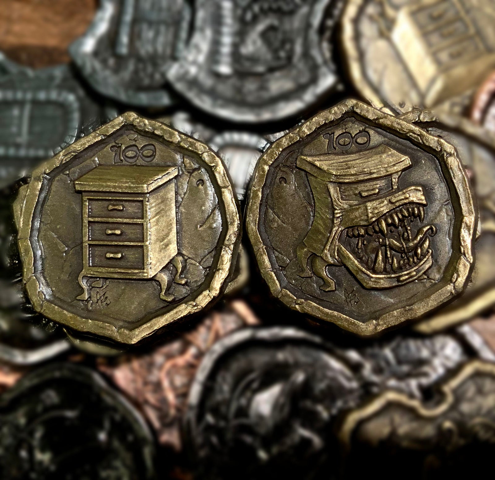 Mimics! D&D Monster Adventure Coins - (Set of 10 Metal Plated Novelty)-Tokens-Cryptic Creative-dice coin-dnd coins-rpg coins-LARP Coins-Cryptic Creative