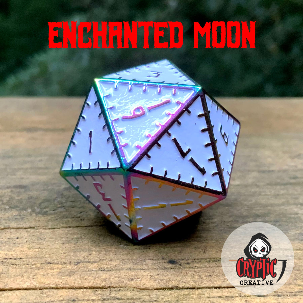 Enchanted Moon - 35mm d20-Cryptic Creative-Metal Dice-DND Dice-Large Dice-D&amp;D Dice-Cryptic Creative