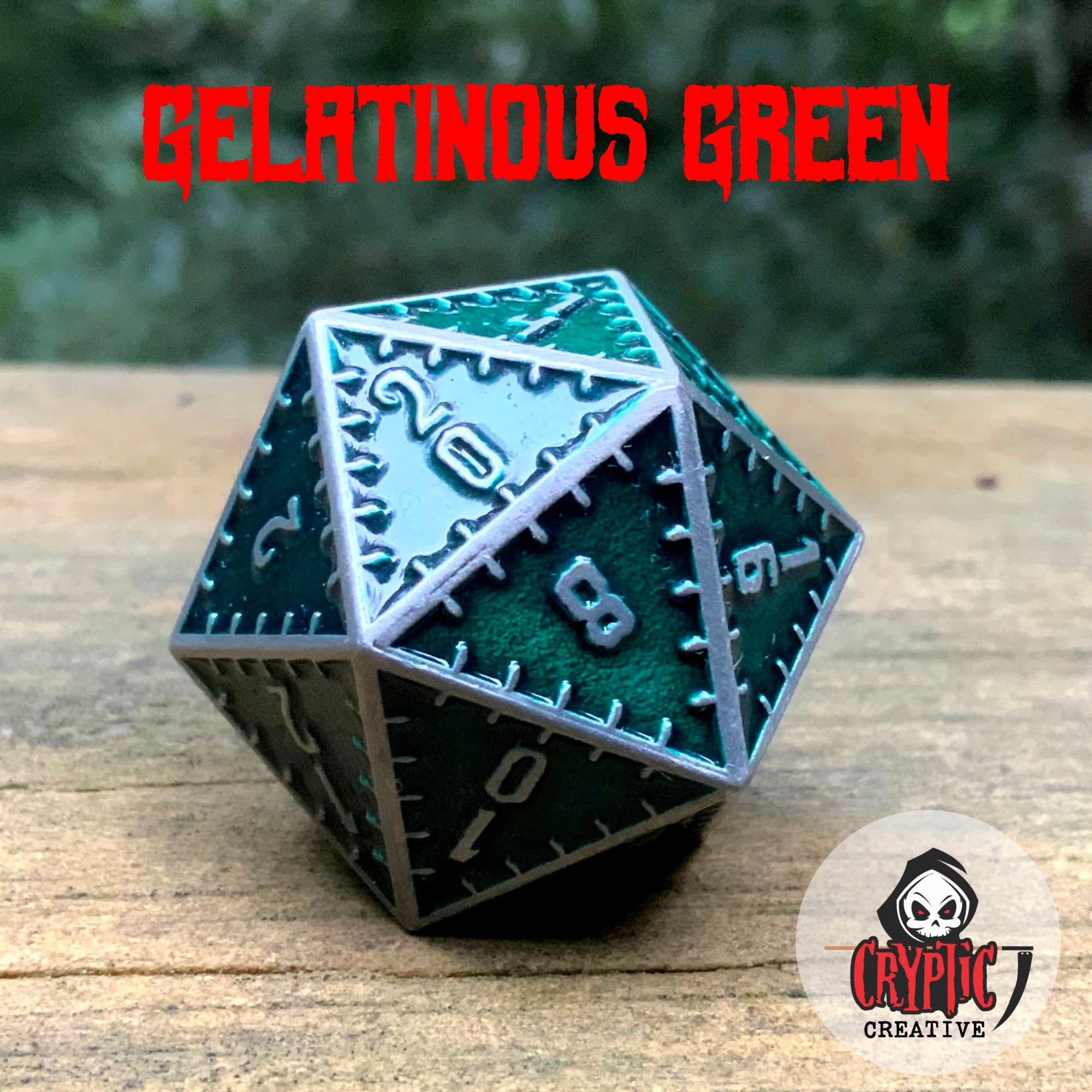 Gelatinous Green - 35mm d20-Cryptic Creative-Metal Dice-DND Dice-Large Dice-D&D Dice-Cryptic Creative