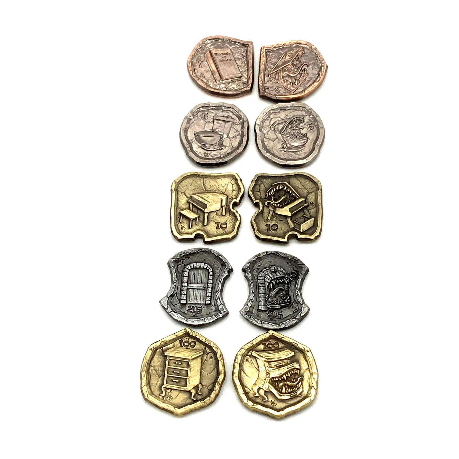 Mimics! D&D Monster Adventure Coins - (Set of 10 Metal Plated Novelty)-Tokens-Cryptic Creative-dice coin-dnd coins-rpg coins-LARP Coins-Cryptic Creative