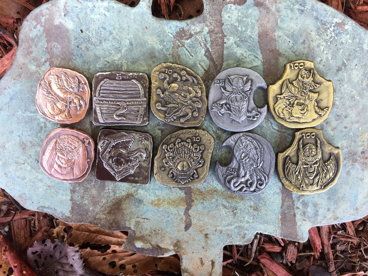 D&amp;D Monster Coins - (Set of 10 Metal Plated Novelty)-Tokens-Cryptic Creative-dice coin-dnd coins-rpg coins-LARP Coins-Cryptic Creative