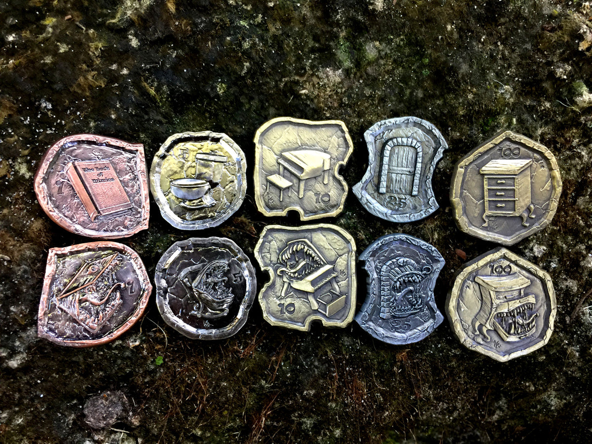 Mimics! D&amp;D Monster Adventure Coins - (Set of 10 Metal Plated Novelty)-Tokens-Cryptic Creative-dice coin-dnd coins-rpg coins-LARP Coins-Cryptic Creative