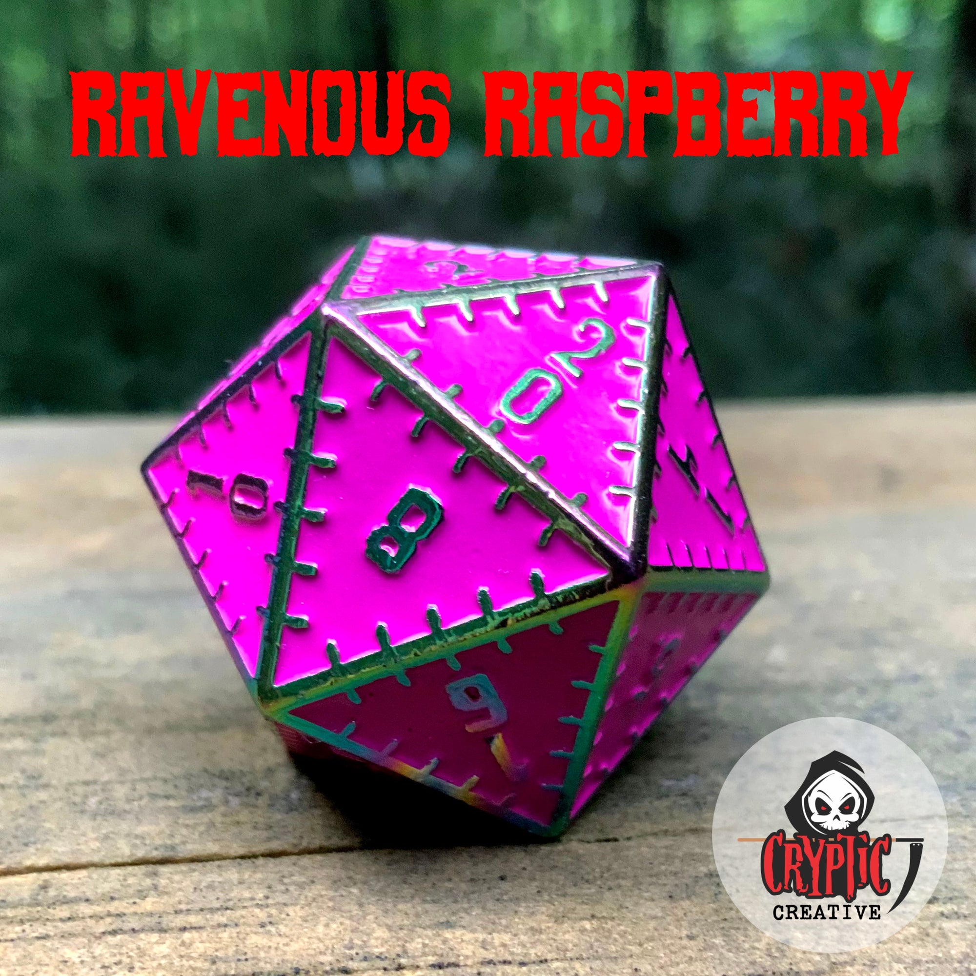Ravenous Raspberry - 35mm d20-Cryptic Creative-Metal Dice-DND Dice-Large Dice-D&D Dice-Cryptic Creative