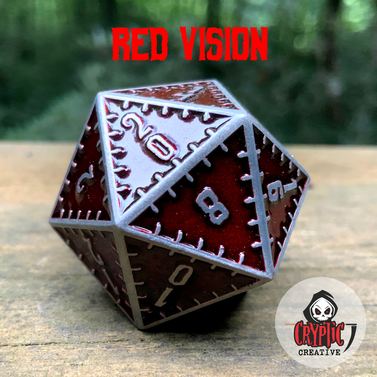 Red Vision - 35mm d20-Cryptic Creative-Metal Dice-DND Dice-Large Dice-D&amp;D Dice-Cryptic Creative